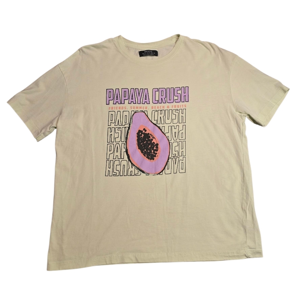 Bershka‎ Women's Papaya Crush Graphic Tee Shirt Medium Mint Green Cotton